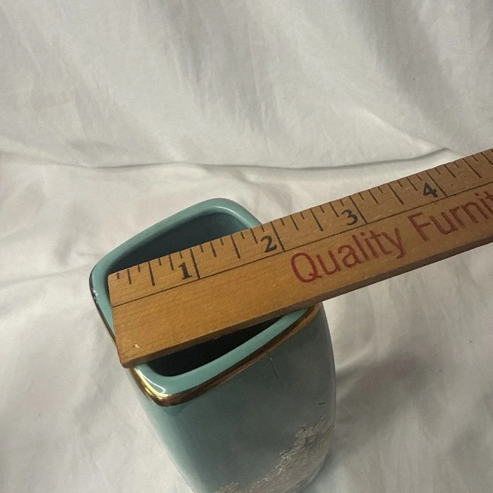 Vintage Teal Cloisonné Kutani Vase Floral Gold Gilt Flower Cart Ceramic Japan 9